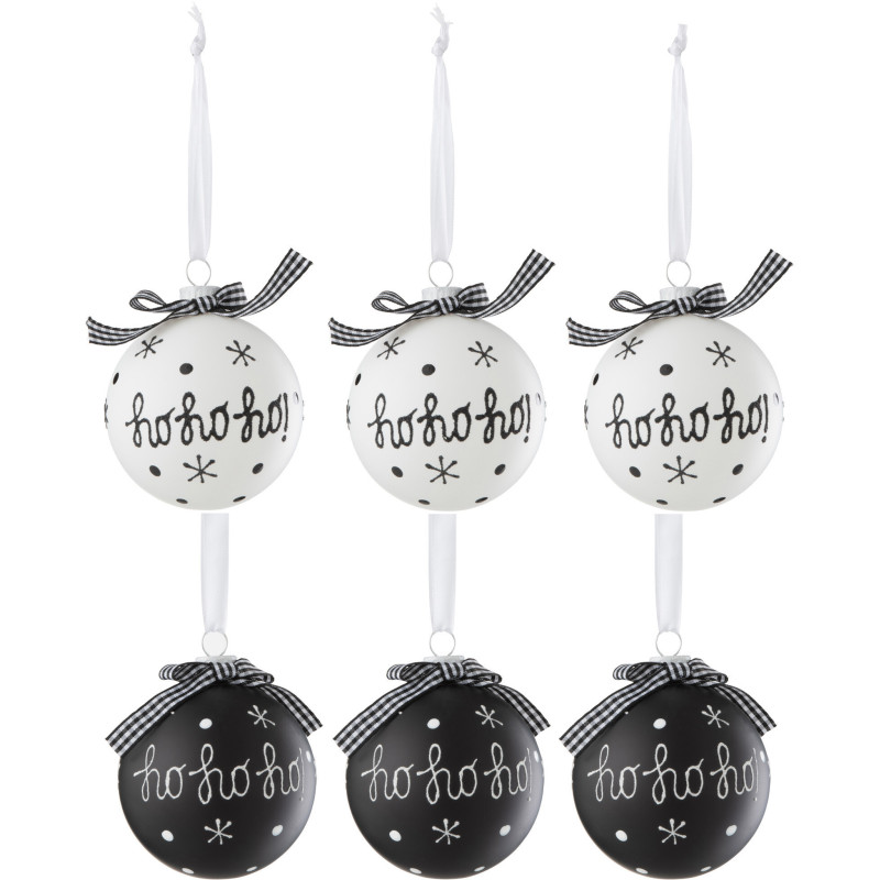 Boule de Noël en Verre Noir Blanc motif Ho ho ho ! Avec noeud (Lot de 6) - 1
