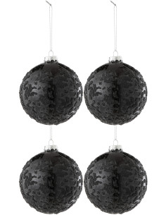 Boule de Noël en Verre Noir motif Perles (Lot de 4) - 1