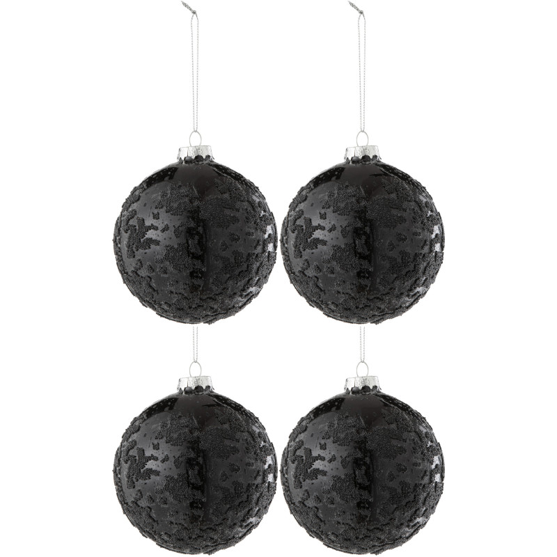 Boule de Noël en Verre Noir motif Perles (Lot de 4) - 1