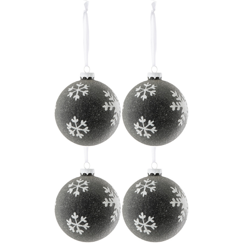 Boule de Noël en Verre Noir Blanc motif Flocons (Lot de 4) - 1