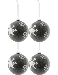 Boule de Noël XL en Verre Noir Blanc motif Flocons (Lot de 4) - 1