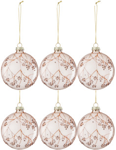 Boule de Noël Pomme de pin en Verre Rose motif Branches (Lot de 6) - 1