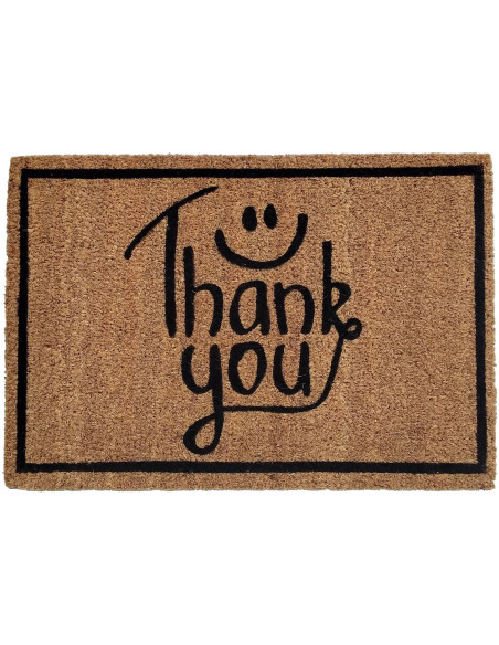 Paillasson extérieur Rectangulaire 60x40 en Fibre de coco Naturel Noir Latex antidérapant Thank you - 1