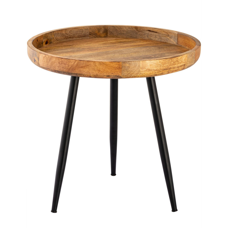 Table d'appoint Ronde 50 cm en Bois de manguier massif Naturel Métal Noir Vancouver - 1