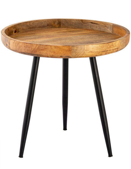 Table d'appoint Ronde 50 cm en Bois de manguier massif Naturel Métal Noir Vancouver - 1