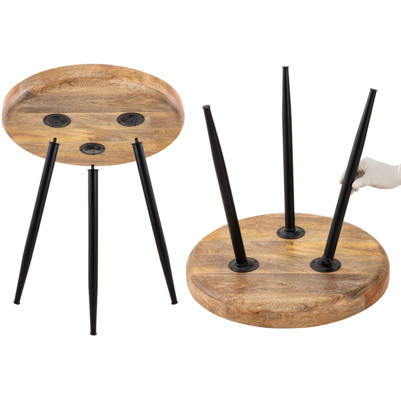 Table d'appoint Ronde 50 cm en Bois de manguier massif Naturel Métal Noir Vancouver - 6