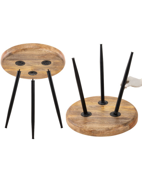 Table d'appoint Ronde 50 cm en Bois de manguier massif Naturel Métal Noir Vancouver - 6