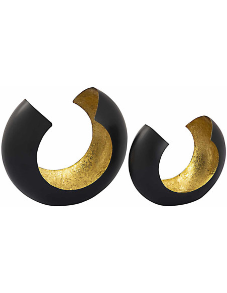 Photophore design Arrondi en Métal Noir Doré Omega (Lot de 2) - 1