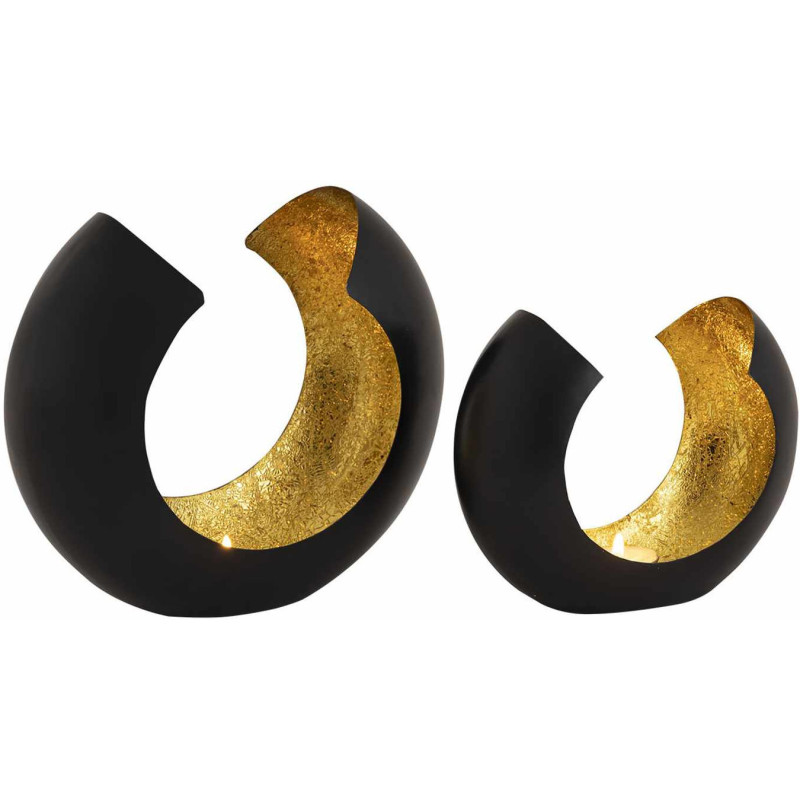 Photophore design Arrondi en Métal Noir Doré Omega (Lot de 2) - 2