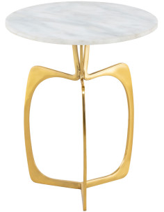 Table d'appoint design Ronde en Marbre Blanc Aluminum Doré Sohoo - 1