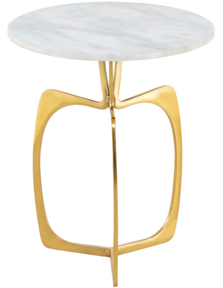 Table d'appoint design Ronde en Marbre Blanc Aluminum Doré Sohoo - 1