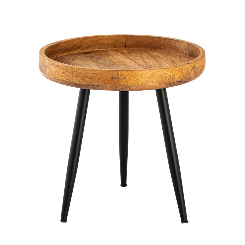 Table d'appoint Ronde 40 cm en Bois de manguier massif Naturel Métal Noir Vancouver - 1