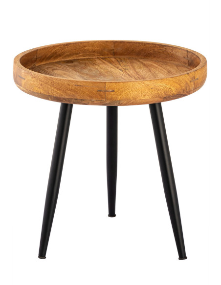 Table d'appoint Ronde 40 cm en Bois de manguier massif Naturel Métal Noir Vancouver - 1