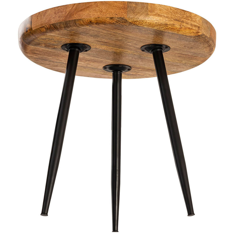 Table d'appoint Ronde 40 cm en Bois de manguier massif Naturel Métal Noir Vancouver - 2