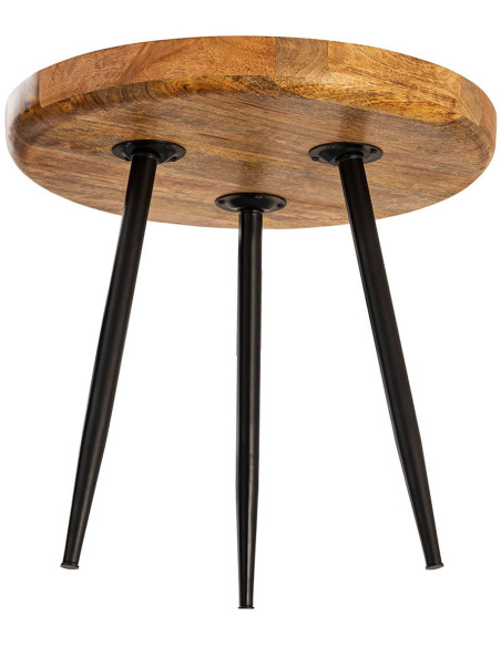 Table d'appoint Ronde 40 cm en Bois de manguier massif Naturel Métal Noir Vancouver - 2