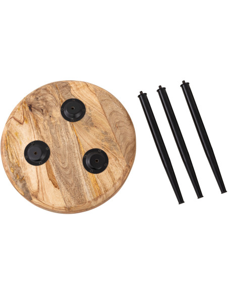 Table d'appoint Ronde 40 cm en Bois de manguier massif Naturel Métal Noir Vancouver - 5