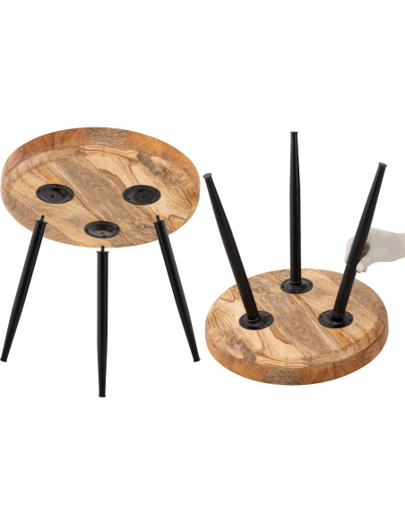 Table d'appoint Ronde 40 cm en Bois de manguier massif Naturel Métal Noir Vancouver - 6