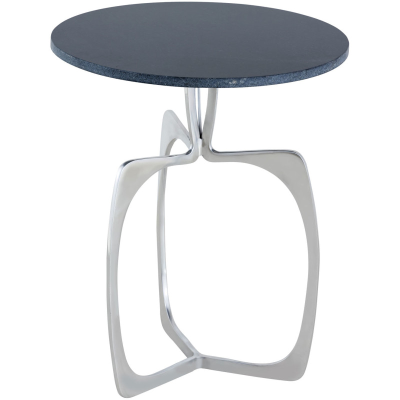 Table d'appoint design Ronde en Marbre Noir Aluminium Argenté Sohoo - 1
