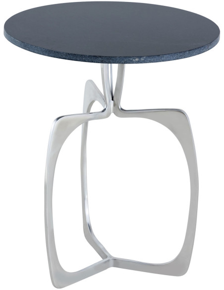 Table d'appoint design Ronde en Marbre Noir Aluminium Argenté Sohoo - 1