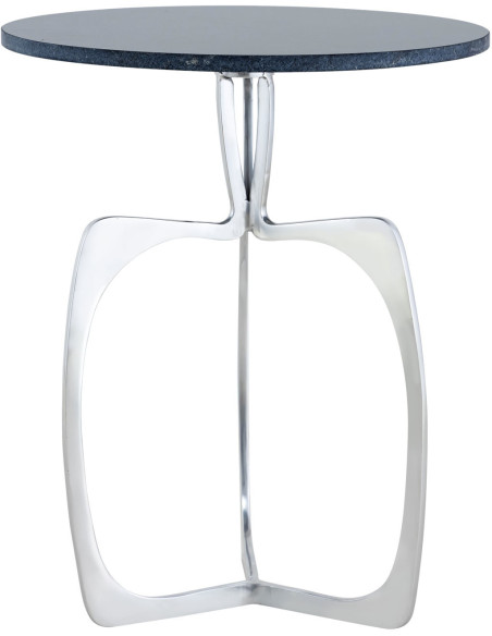 Table d'appoint design Ronde en Marbre Noir Aluminium Argenté Sohoo - 2