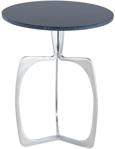Table d'appoint design Ronde en Marbre Noir Aluminium Argenté Sohoo - 3