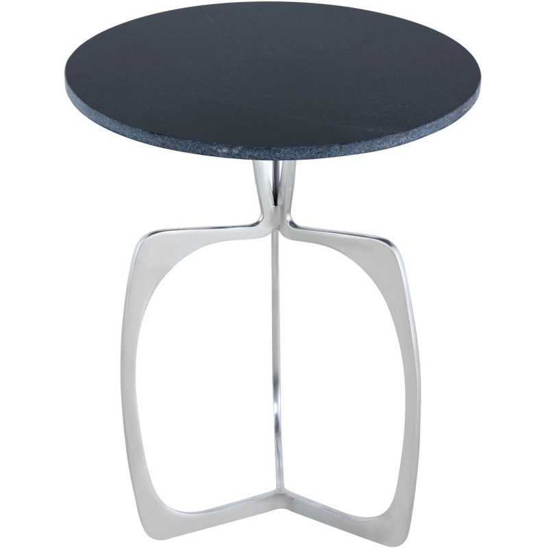 Table d'appoint design Ronde en Marbre Noir Aluminium Argenté Sohoo - 4