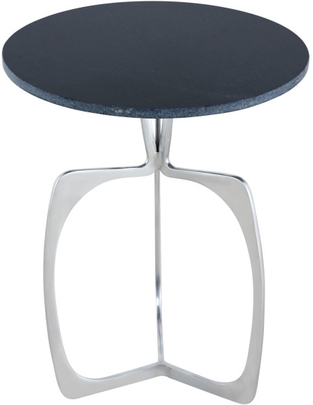 Table d'appoint design Ronde en Marbre Noir Aluminium Argenté Sohoo - 4