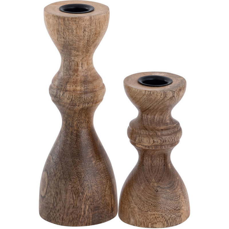 Bougeoir Pilier rond en Bois de manguier massif Naturel Bertok (Lot de 2) - 1