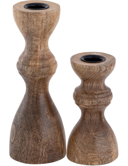 Bougeoir Pilier rond en Bois de manguier massif Naturel Bertok (Lot de 2) - 1