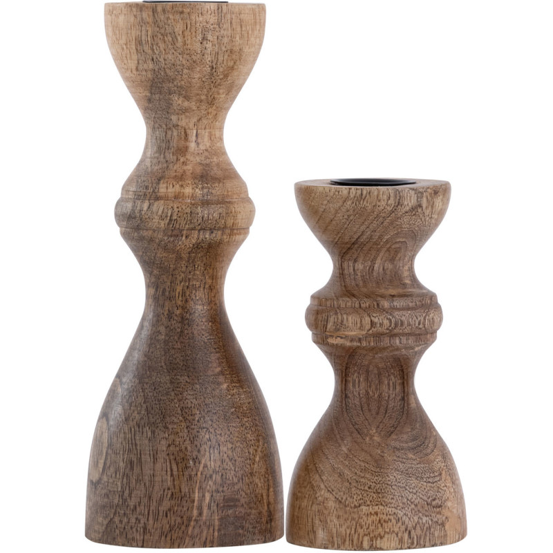 Bougeoir Pilier rond en Bois de manguier massif Naturel Bertok (Lot de 2) - 2