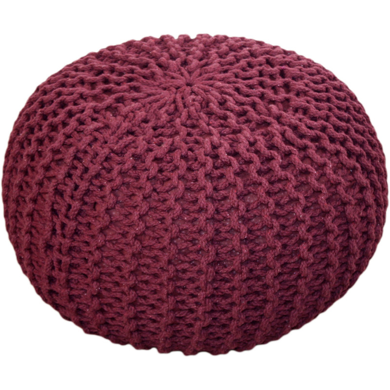 Pouf Tricot Rond 55 cm en Coton recyclé Bordeaux Lulu - 1