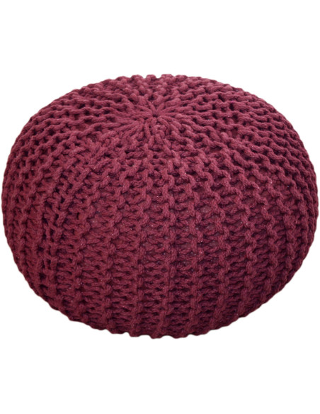 Pouf Tricot Rond 55 cm en Coton recyclé Bordeaux Lulu - 1