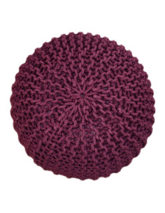 Pouf Tricot Rond 55 cm en Coton recyclé Bordeaux Lulu - 2