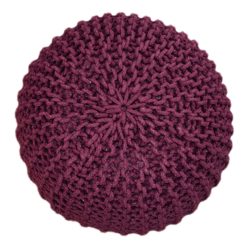 Pouf Tricot Rond 55 cm en Coton recyclé Bordeaux Lulu - 2