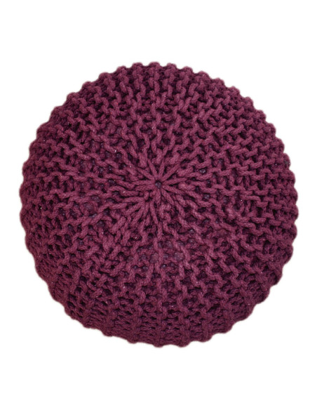 Pouf Tricot Rond 55 cm en Coton recyclé Bordeaux Lulu - 2