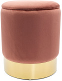 Pouf coffre en velours rose terracotta Ø 31 x H 38 cm avec rangement Carey