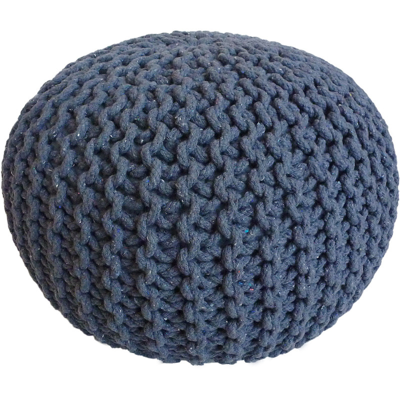 Pouf Tricot Rond 55 cm en Coton recyclé Bleu Lulu - 1