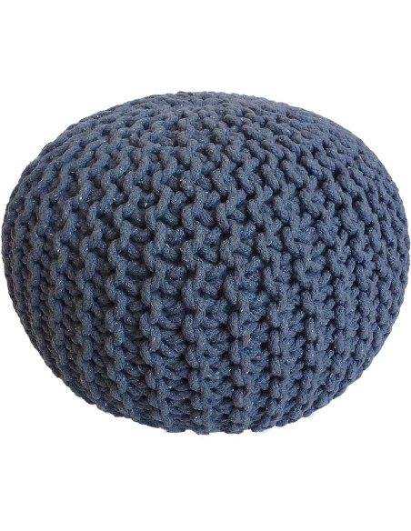Pouf Tricot Rond 55 cm en Coton recyclé Bleu Lulu - 1