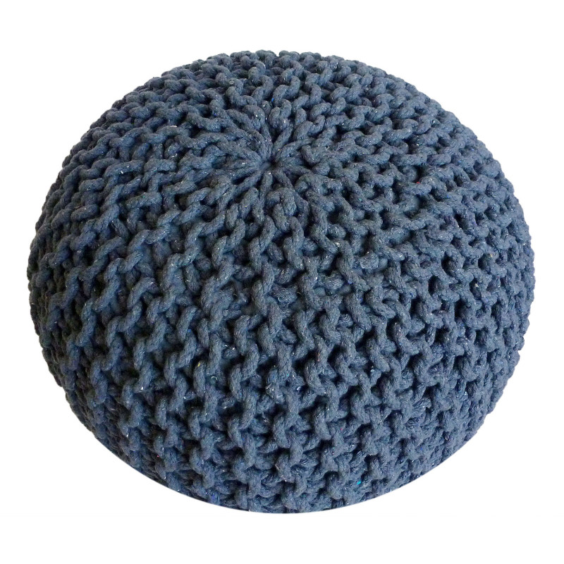 Pouf Tricot Rond 55 cm en Coton recyclé Bleu Lulu - 2