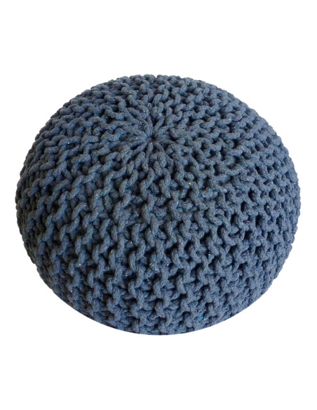 Pouf Tricot Rond 55 cm en Coton recyclé Bleu Lulu - 2