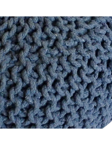 Pouf Tricot Rond 55 cm en Coton recyclé Bleu Lulu - 3