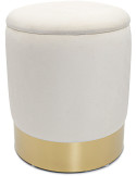 Pouf coffre en velours Ø 31 x H 38 cm blanc crème avec rangement Carey