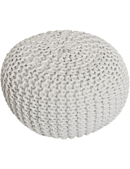 Pouf Tricot Rond 55 cm en Coton recyclé Blanc Lulu - 1