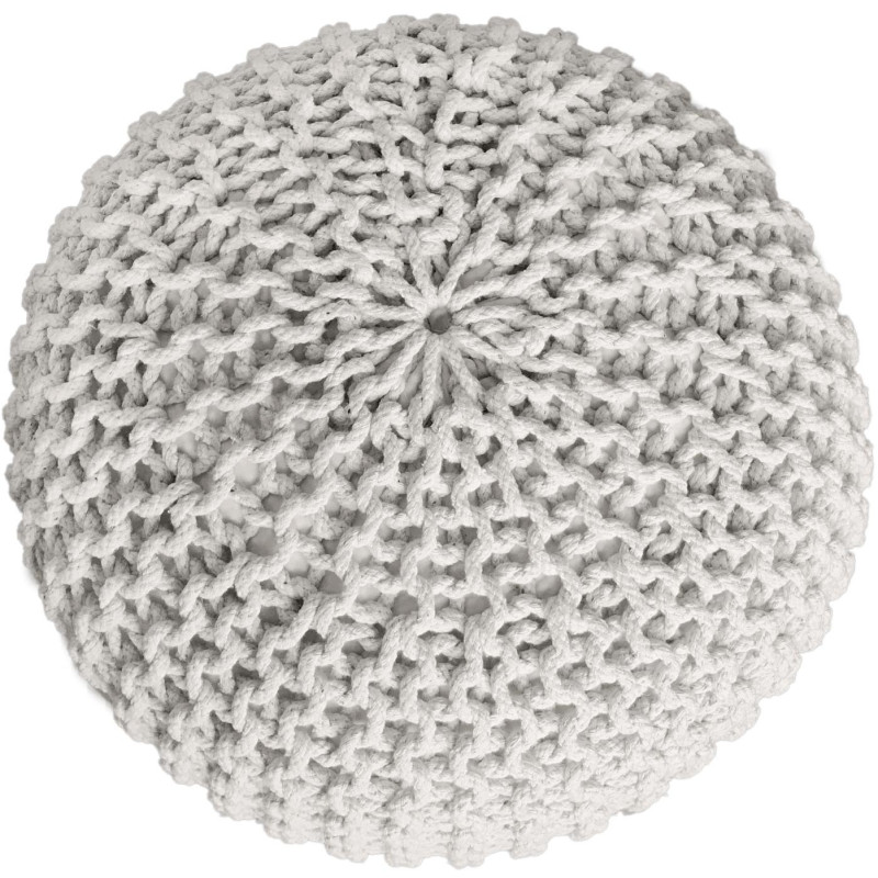 Pouf Tricot Rond 55 cm en Coton recyclé Blanc Lulu - 2