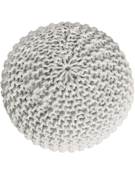 Pouf Tricot Rond 55 cm en Coton recyclé Blanc Lulu - 2
