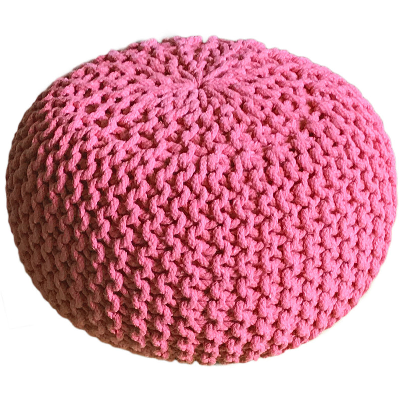Pouf Tricot Rond 55 cm en Coton recyclé Rose Lulu - 1