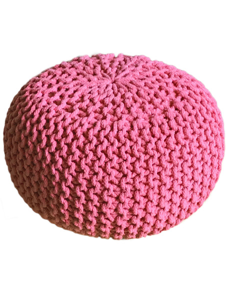 Pouf Tricot Rond 55 cm en Coton recyclé Rose Lulu - 1