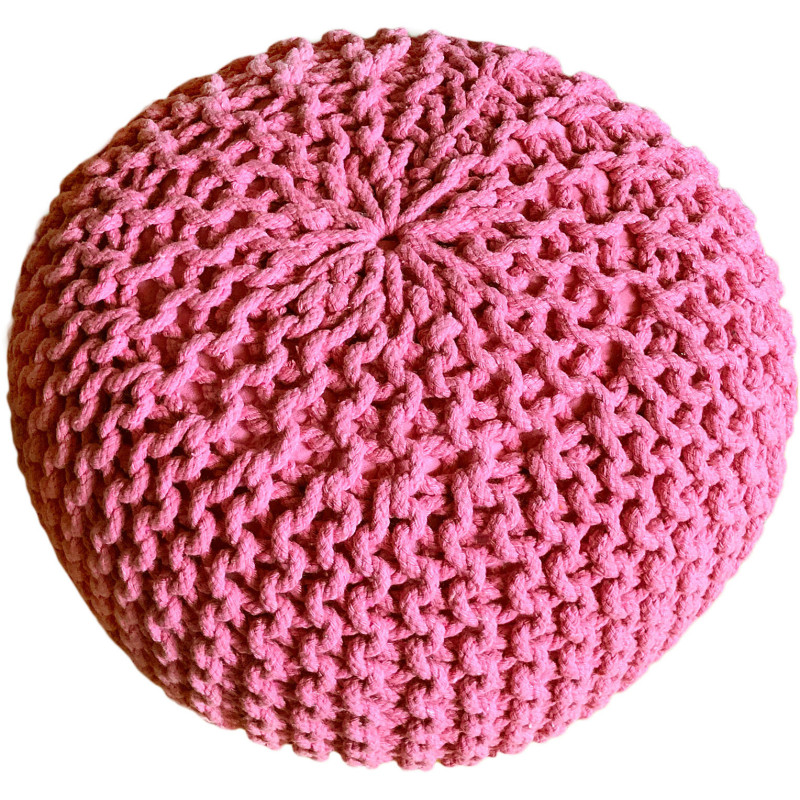 Pouf Tricot Rond 55 cm en Coton recyclé Rose Lulu - 2