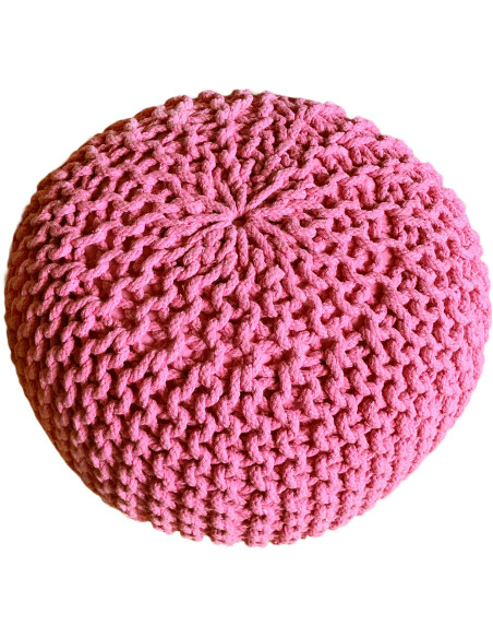 Pouf Tricot Rond 55 cm en Coton recyclé Rose Lulu - 2