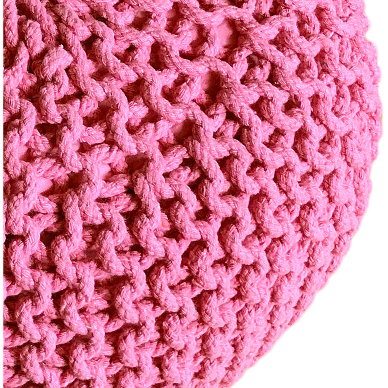 Pouf Tricot Rond 55 cm en Coton recyclé Rose Lulu - 3